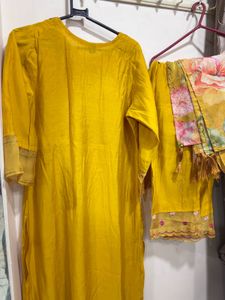 Yellow Embroidered Kurta Set with Dupatta