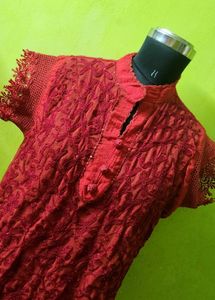 RED Chikankari Kurta