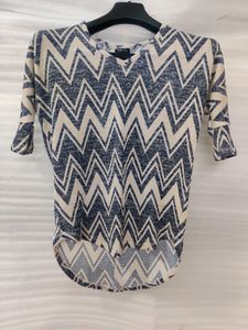 Blue And Cream Woolen Top