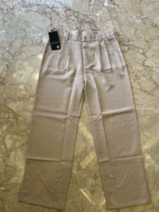 Beige High-Waisted Wide-Leg Trousers
