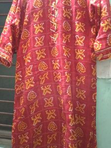 Red Kota Cotton Bandhni Single Kurti