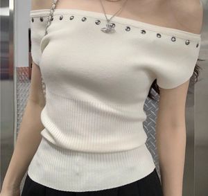 Off-Shoulder Ribbed Top with Studs