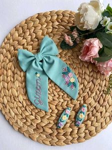 Embroidered Pearl Bow Hair Clip