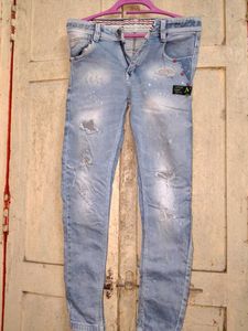 Men's Light Blue Distressed Jeans
