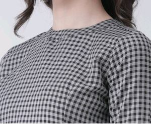 Pinwheel- Grey Checked Peplum Top, S-SIZE
