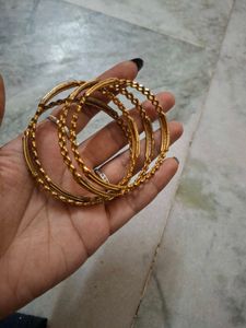 Set of 3 Gold Bangles with Stones
