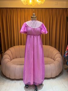 Vintage Pink Lace Trim Maxi Gown