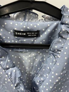 Blue Shein Polka Dot Ruffle Top