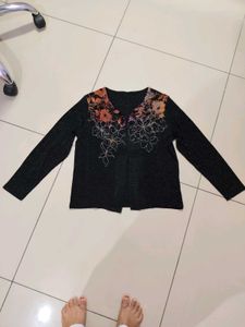 Sparkly Black Cardigan with Floral Accent