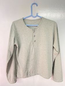 Minimal Grey Long Sleeve Henley T-Shirt
