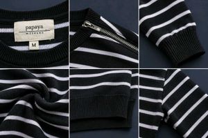 BLACK &amp; WHITE STRIPED ZIP DETAIL SWEATSHIRT