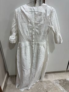 Chic White Broderie Anglaise Midi Dress