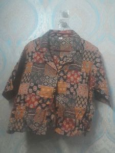short Boho Patchwork Print Shirt