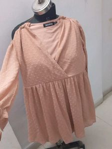 Chic Peach Textured Wrap Dress