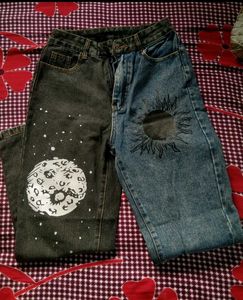 URBANIC Y2K Patchwork Sun Moon Print Jeans