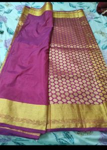Elegant Maroon &amp; Gold Pattu Sari
