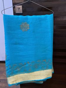 Stunning Blue Saree with Gold Border
