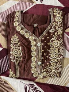 Elegant Chocolate Brown Silk-Blend Suit Set | Intr