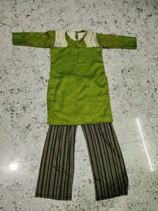 Green Kurti with Striped Pants