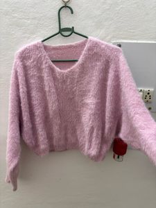 Fluffy Pink Cropped Sweater