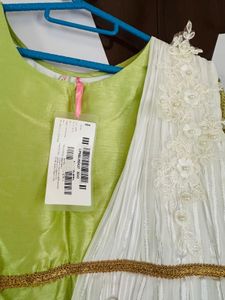 Girls' Festive Green &amp; White Dress