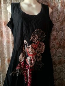 Black Sleeveless Printed Kurta