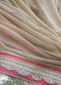 Pink &amp; Gold Embellished Saree