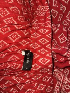 Red &amp; White Diamond Print Ethnic Skirt