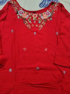 Red Embroidered Kurta