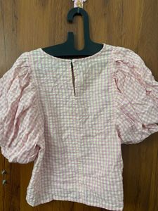🌸Pink Gingham Balloon Sleeve Top
