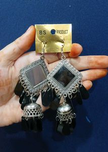 Trendy Boho Oxidised Real Mirror Jhumka Earrings🖤