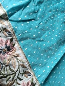 Light Blue Kurta Set with White Print