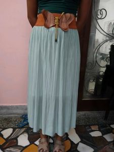 Premium Shiny Mint Green Pleated Maxi Skirt (Size
