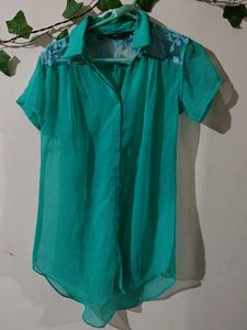 Women Sea Green Top With Sleeve