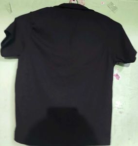 Ribbed Black Polo Top