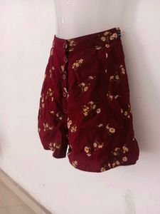 Floral Button-Front Mini Skirt