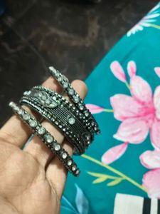 Set of 3 Oxidized Bangles with Stones