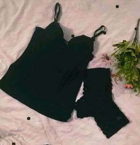 Black Lace Trim Cami and brief
