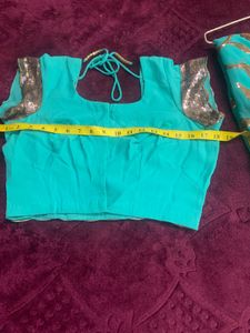 Teal &amp; Gold Sequin Indian Sari Blouse