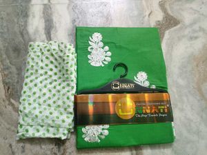 Green and White Unstitched kurta set