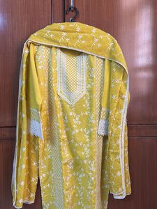 Bright Yellow embroidered kurta with pants