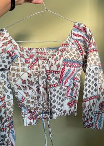 Boho Floral Print Tie Front Top