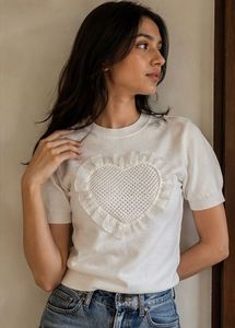 Cute Heart Ruffle Knit Top
