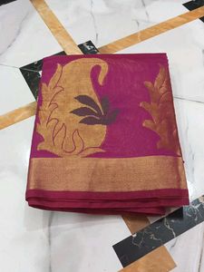 Elegant Pink Saree with Gold Border