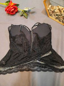 Black Lace Bralette with Rhinestone Embellishments