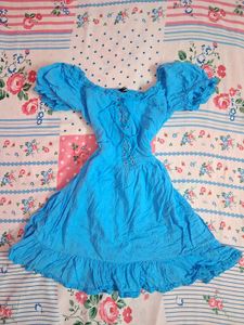 Cute Blue Puff Sleeve Dress