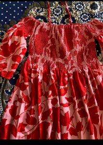 Vibrant Red Floral Off-Shoulder Dress