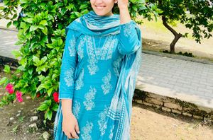 Teal Printed Cotton Suit Set