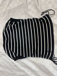 Striped Crop Top with Drawstring Sides