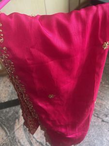 Elegant Pink Silk duppata with Gold Embroidery